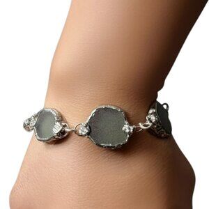 Handcrafted Sea Glass & Silver Blend Hammered Bracelet With Unique Findings